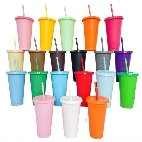 24 oz Tumbler with Straw and Lid Plastic Cups - 24 oz Tumbler with Straw and Lid Plastic Cups - Image 0 of 10
