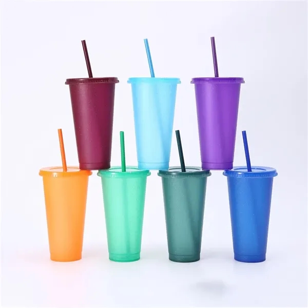 24oz Tumbler with Straw and Lid Glitter Plastic Cups - 24oz Tumbler with Straw and Lid Glitter Plastic Cups - Image 1 of 14