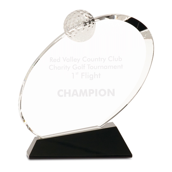 7 1/4" Clear Crystal Oblong Golf Award on Black Base - 7 1/4" Clear Crystal Oblong Golf Award on Black Base - Image 0 of 0