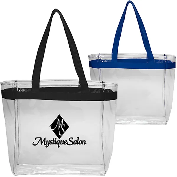 Clear Plastic Tote Bag w/ Colored Handles - Clear Plastic Tote Bag w/ Colored Handles - Image 0 of 4