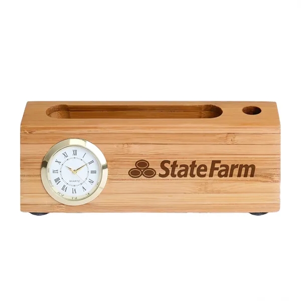 Bamboo Business Card and Pen Holder Clock - Bamboo Business Card and Pen Holder Clock - Image 2 of 4