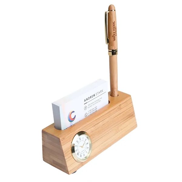 Bamboo Business Card and Pen Holder Clock - Bamboo Business Card and Pen Holder Clock - Image 1 of 4