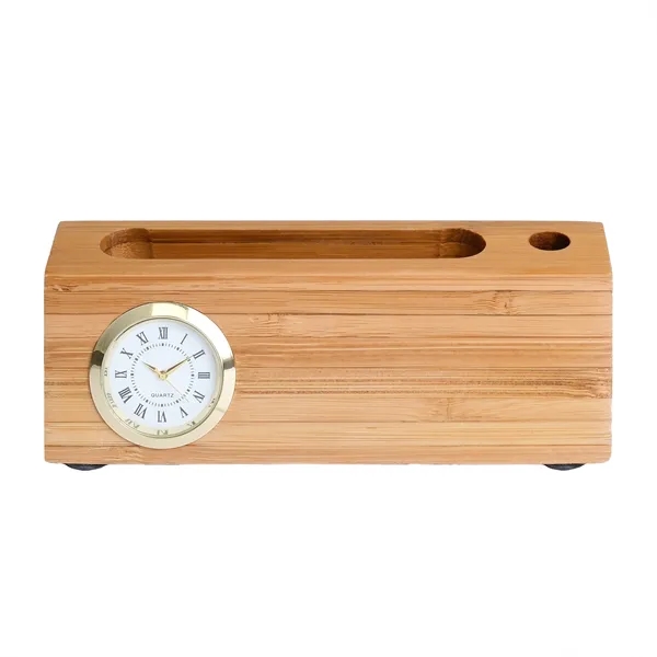 Bamboo Business Card and Pen Holder Clock - Bamboo Business Card and Pen Holder Clock - Image 3 of 4