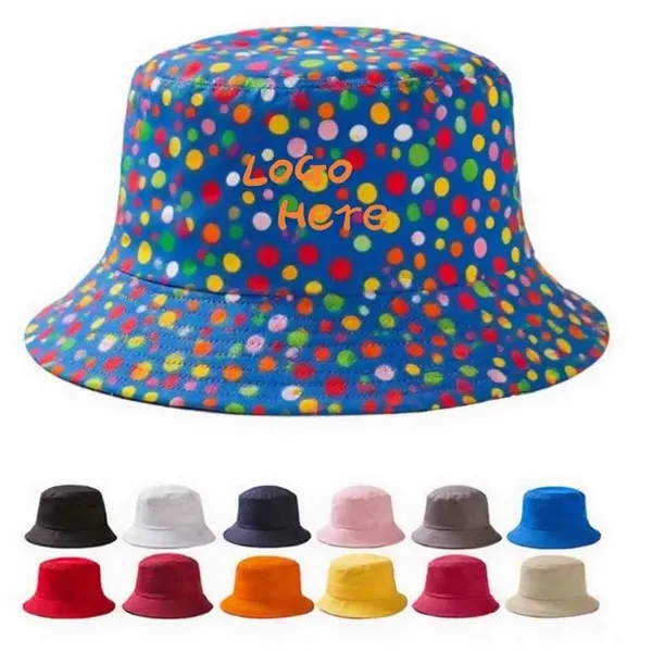 Unisex Reversible Bucket Hat Cotton Sun Beach Fishing Cap - Unisex Reversible Bucket Hat Cotton Sun Beach Fishing Cap - Image 0 of 3