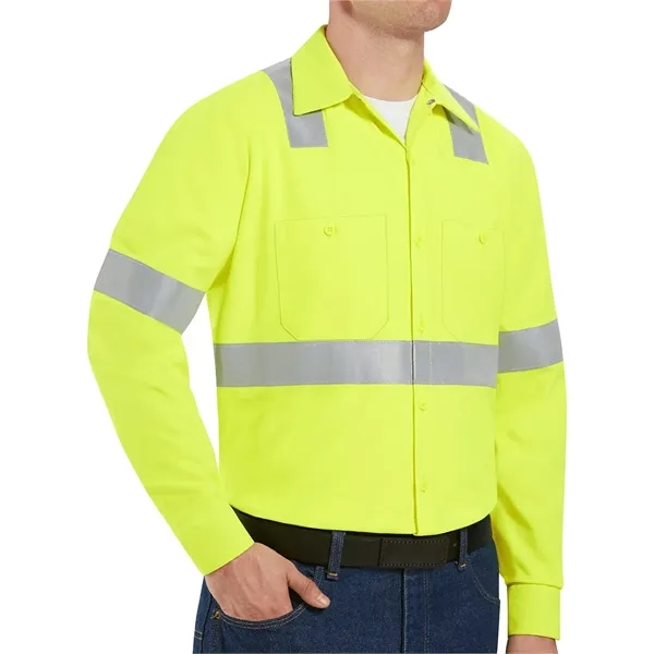 Red Kap Men's High Visibility Safety Long Sleeve Work Shirt - Red Kap Men's High Visibility Safety Long Sleeve Work Shirt - Image 0 of 8