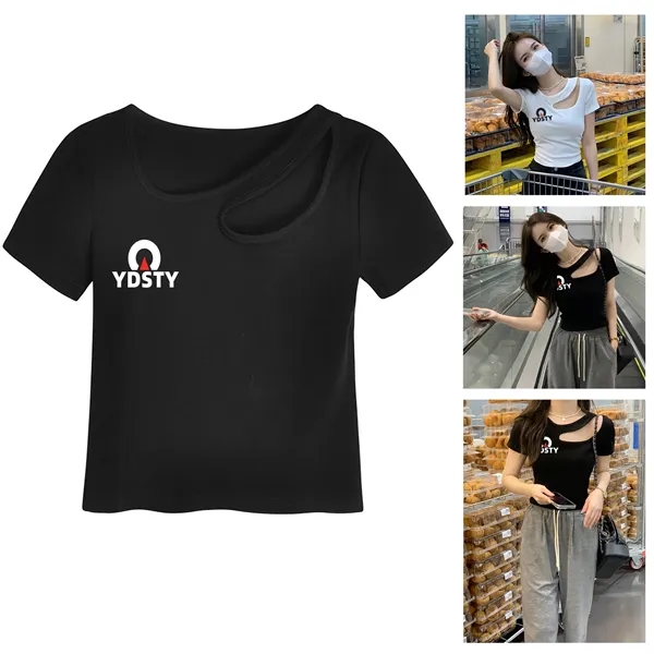 Hollow-Out Slim-Fit Short T-Shirt - Hollow-Out Slim-Fit Short T-Shirt - Image 0 of 3