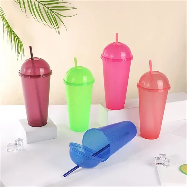 24oz Reusable Glitter Tumbler Cups with Dome Lids and Straws - 24oz Reusable Glitter Tumbler Cups with Dome Lids and Straws - Image 2 of 6