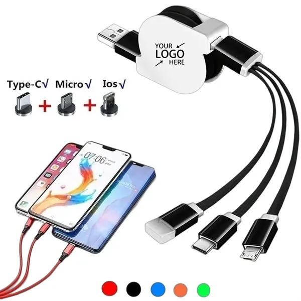 3 In 1 Retractable Fast Charging Cord Cable - 3 In 1 Retractable Fast Charging Cord Cable - Image 0 of 5