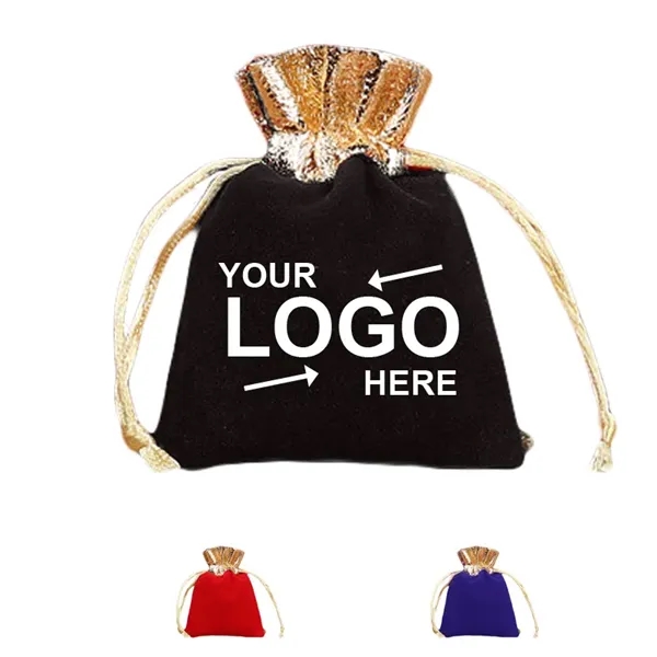 Velvet Wedding Pouches With Drawstring Golden Sachet - Velvet Wedding Pouches With Drawstring Golden Sachet - Image 0 of 3