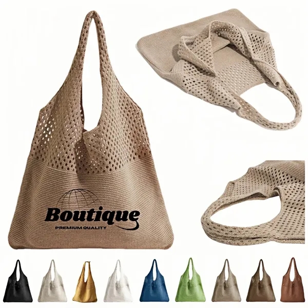 Eco Friendly Knit Shoulder Tote With Vintage Mesh Design - Eco Friendly Knit Shoulder Tote With Vintage Mesh Design - Image 0 of 4