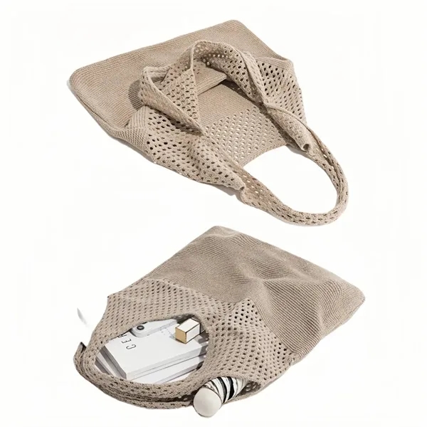 Eco Friendly Knit Shoulder Tote With Vintage Mesh Design - Eco Friendly Knit Shoulder Tote With Vintage Mesh Design - Image 2 of 4