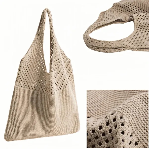 Eco Friendly Knit Shoulder Tote With Vintage Mesh Design - Eco Friendly Knit Shoulder Tote With Vintage Mesh Design - Image 3 of 4