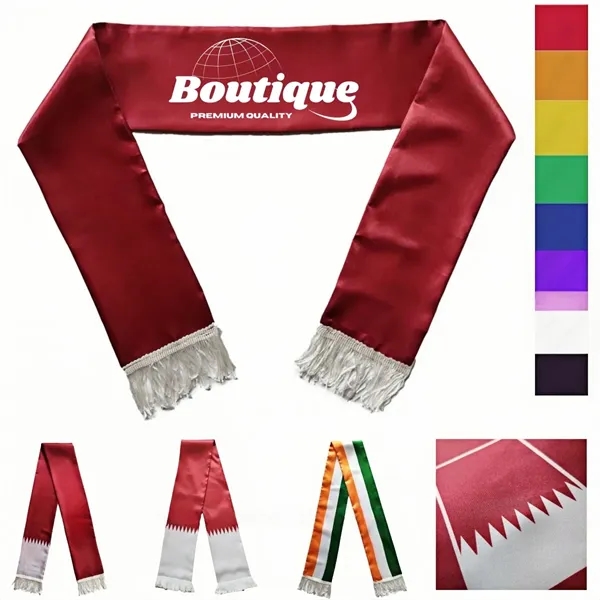 Custom Polyester Satin Soccer Fan Scarf With Fringe - Custom Polyester Satin Soccer Fan Scarf With Fringe - Image 0 of 3