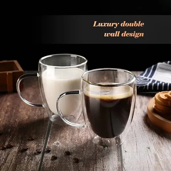12 oz Clear Coffee Mugs Double Wall Glass Cups with Handle - 12 oz Clear Coffee Mugs Double Wall Glass Cups with Handle - Image 4 of 5