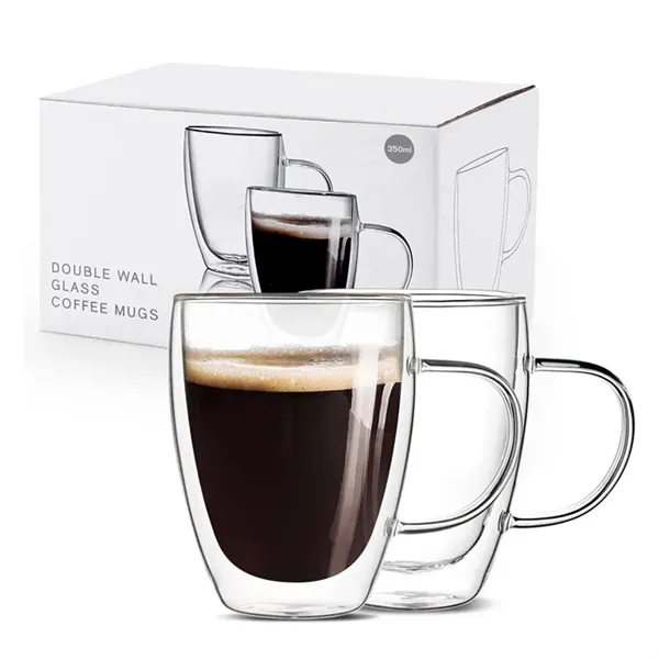 12 oz Clear Coffee Mugs Double Wall Glass Cups with Handle - 12 oz Clear Coffee Mugs Double Wall Glass Cups with Handle - Image 0 of 5