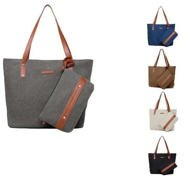 Durable Canvas Tote Bag With Small Pouch/Wristlet - Durable Canvas Tote Bag With Small Pouch/Wristlet - Image 0 of 1