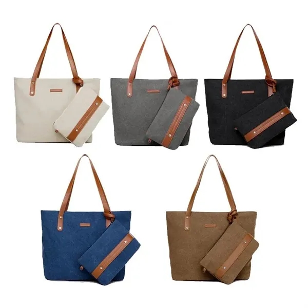 Durable Canvas Tote Bag With Small Pouch/Wristlet - Durable Canvas Tote Bag With Small Pouch/Wristlet - Image 1 of 1