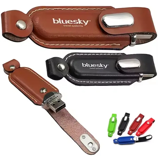 Leather USB Drive with Snap fastener and keyloop - Leather USB Drive with Snap fastener and keyloop - Image 0 of 4