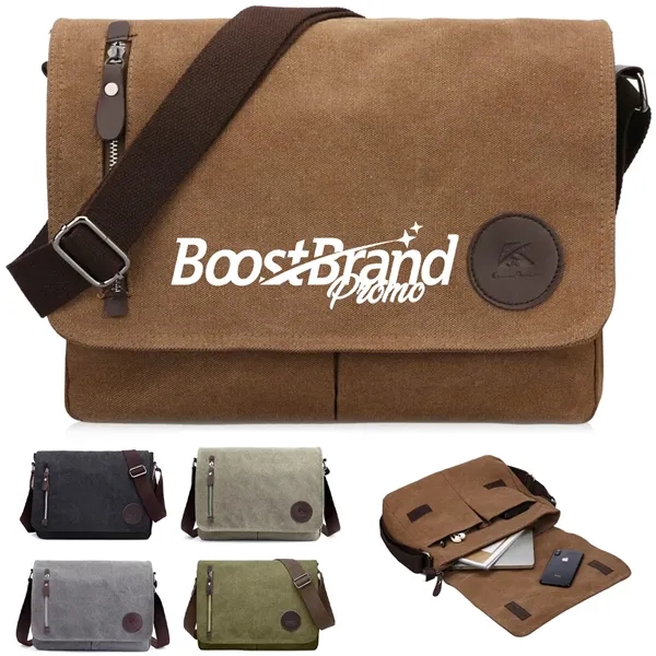 Canvas Messenger Bag with Adjustable Strap - Canvas Messenger Bag with Adjustable Strap - Image 0 of 6