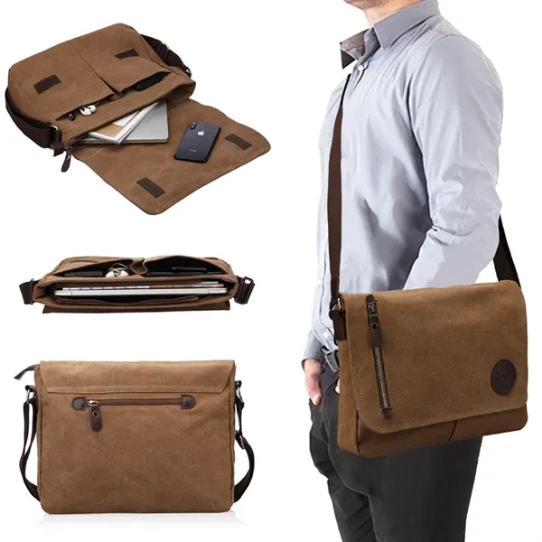 Canvas Messenger Bag with Adjustable Strap - Canvas Messenger Bag with Adjustable Strap - Image 4 of 6
