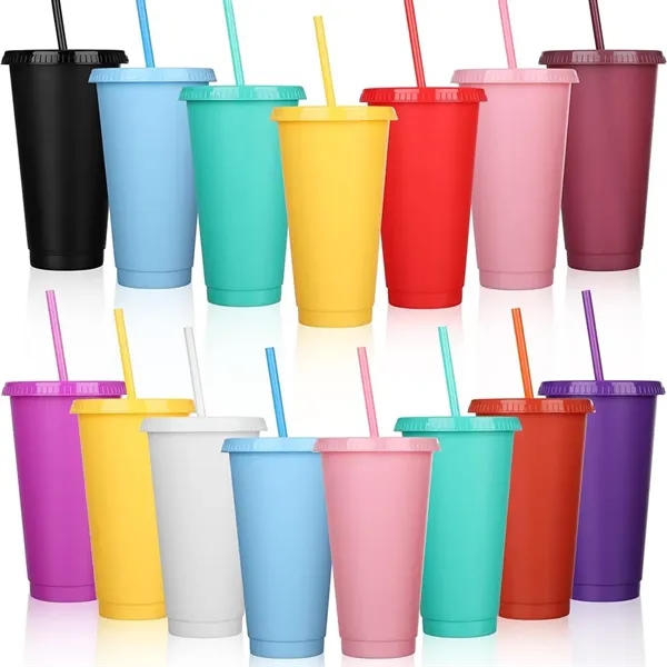24 oz Plastic Tumblers with Lids and Straw - 24 oz Plastic Tumblers with Lids and Straw - Image 0 of 4