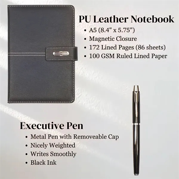 A5 Leather Notebook and Executive Pen Gift - A5 Leather Notebook and Executive Pen Gift - Image 2 of 5