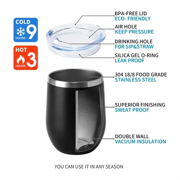 12oz Insulated Wine Tumbler with Lid Coffee Or Beer Mug - 12oz Insulated Wine Tumbler with Lid Coffee Or Beer Mug - Image 1 of 2
