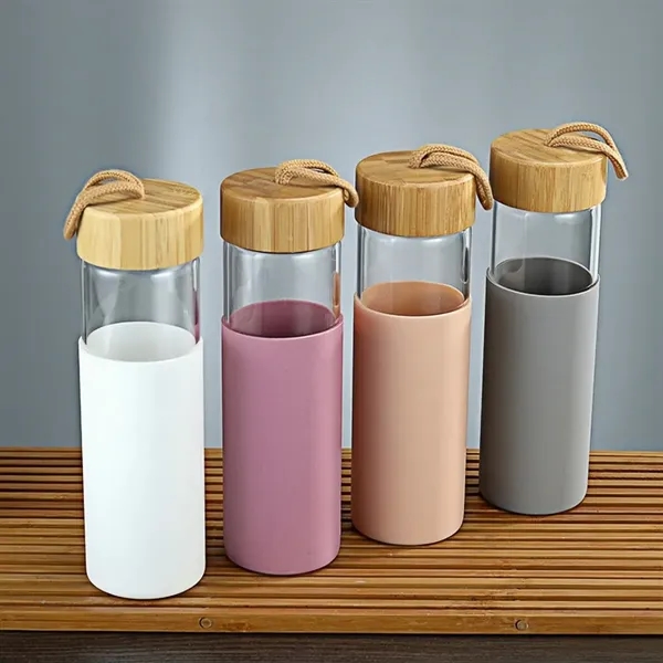 Glass Water Bottle With Bamboo Lid And Silicone Sleeve - Glass Water Bottle With Bamboo Lid And Silicone Sleeve - Image 2 of 3