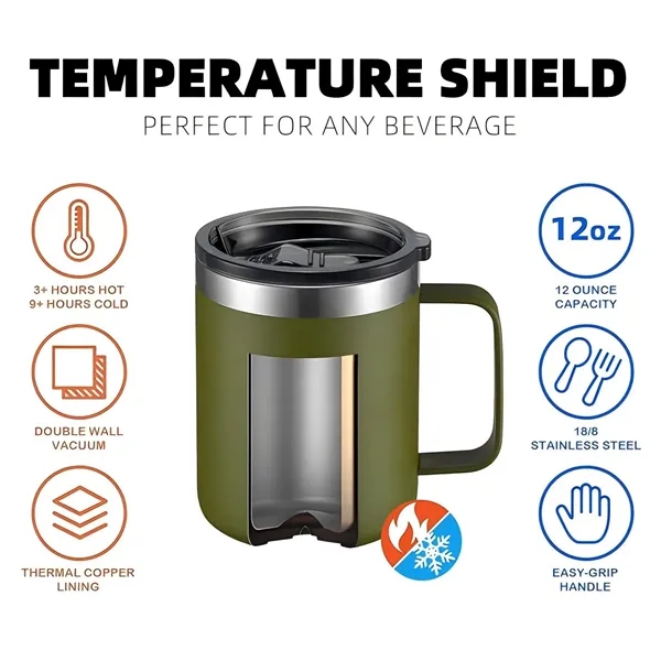 Stainless Steel Insulated Coffee Mug with Handle - Stainless Steel Insulated Coffee Mug with Handle - Image 2 of 3