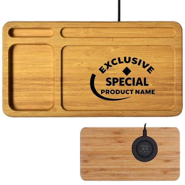 Wooden Wireless Charger Cell Phone Storage Tray Bamboo - Wooden Wireless Charger Cell Phone Storage Tray Bamboo - Image 0 of 4