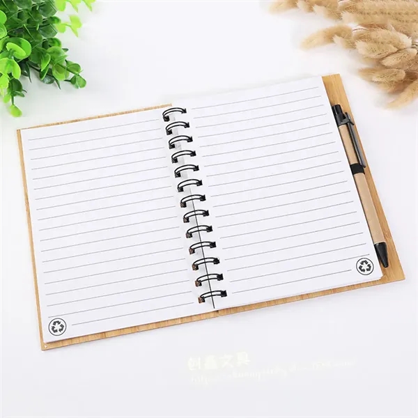 Bamboo Leather Cover Creative Stationery Coil Note Notebook - Bamboo Leather Cover Creative Stationery Coil Note Notebook - Image 4 of 5