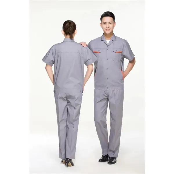 Unisex Cotton Short Sleeve Workwear Set for Summer Cool - Unisex Cotton Short Sleeve Workwear Set for Summer Cool - Image 1 of 9