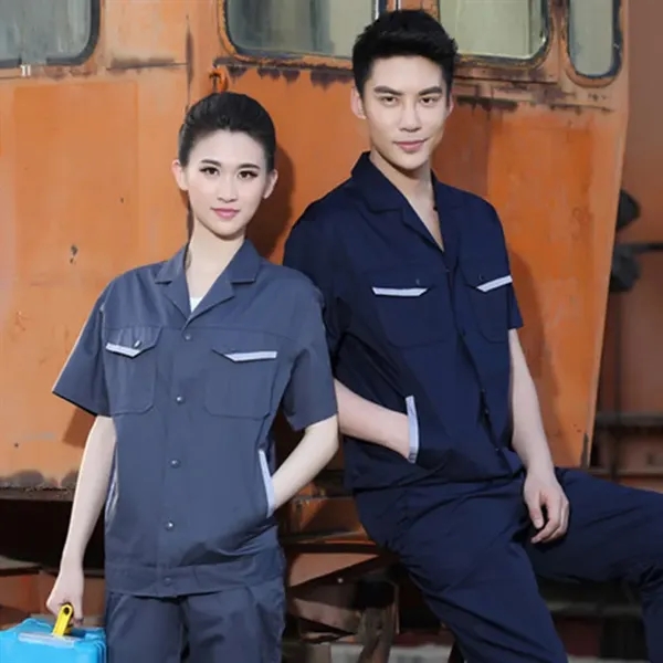 Unisex Cotton Short Sleeve Workwear Set for Summer Cool - Unisex Cotton Short Sleeve Workwear Set for Summer Cool - Image 3 of 9