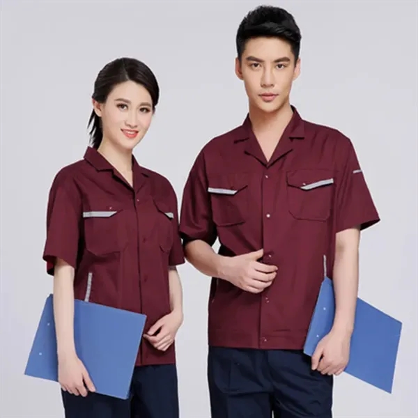 Unisex Cotton Short Sleeve Workwear Set for Summer Cool - Unisex Cotton Short Sleeve Workwear Set for Summer Cool - Image 4 of 9