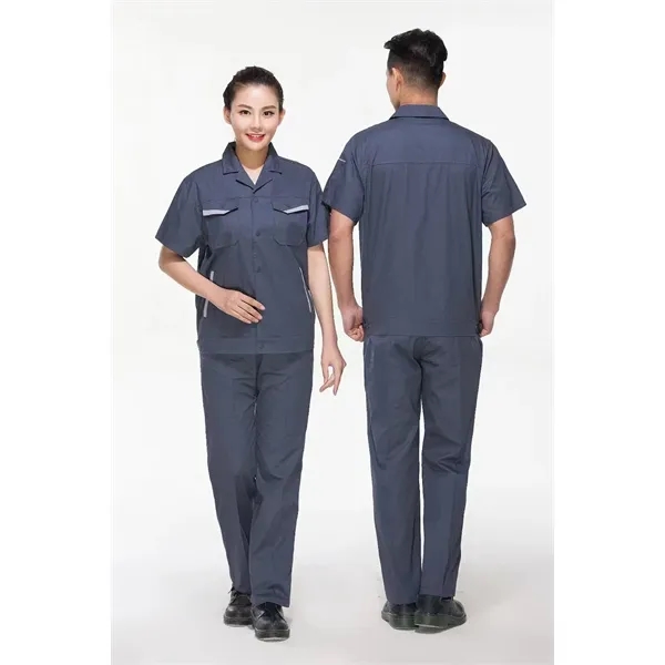 Unisex Cotton Short Sleeve Workwear Set for Summer Cool - Unisex Cotton Short Sleeve Workwear Set for Summer Cool - Image 5 of 9