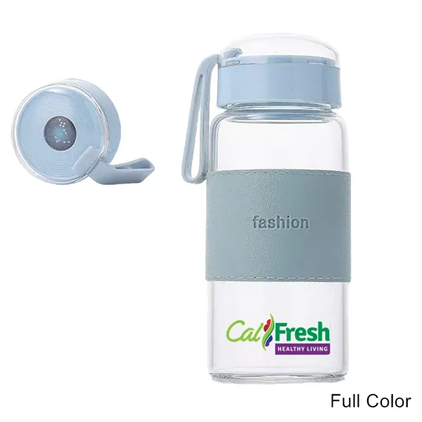 12 oz Glass Water Bottle with Galaxy Lid & Leather Sleeve - 12 oz Glass Water Bottle with Galaxy Lid & Leather Sleeve - Image 1 of 8