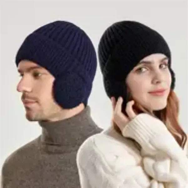 Beanie Knitted Hat with Ear Flaps - Beanie Knitted Hat with Ear Flaps - Image 1 of 2