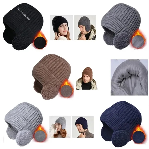Beanie Knitted Hat with Ear Flaps - Beanie Knitted Hat with Ear Flaps - Image 2 of 2