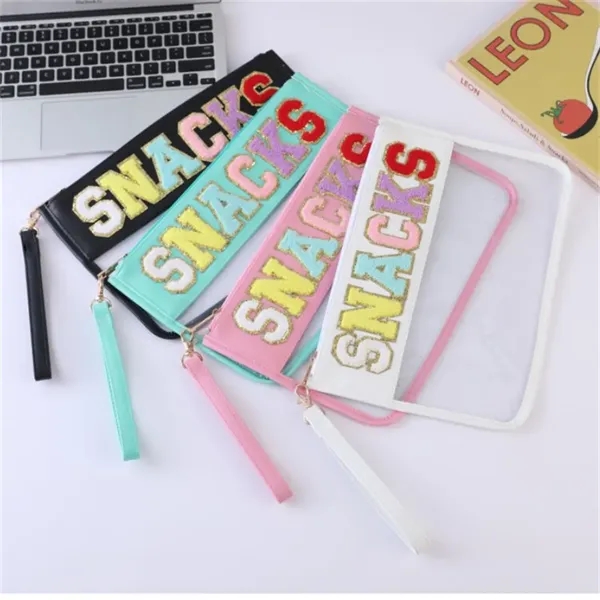 Chenille Letter Clear Zipper Pouch for Travel - Chenille Letter Clear Zipper Pouch for Travel - Image 1 of 9