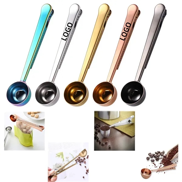 Stainless Steel Coffee Measuring Spoon with Sealing Clips - Stainless Steel Coffee Measuring Spoon with Sealing Clips - Image 0 of 5