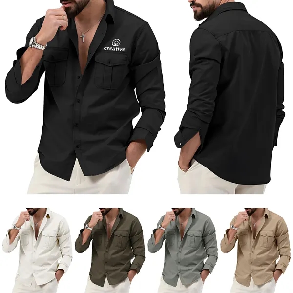 Men's Classic Long Sleeve Double Pocket Collared Work Shirt - Men's Classic Long Sleeve Double Pocket Collared Work Shirt - Image 0 of 7