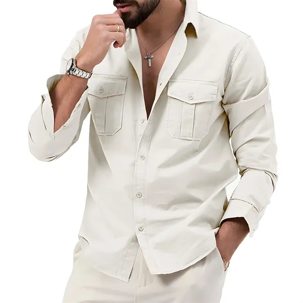 Men's Classic Long Sleeve Double Pocket Collared Work Shirt - Men's Classic Long Sleeve Double Pocket Collared Work Shirt - Image 3 of 7