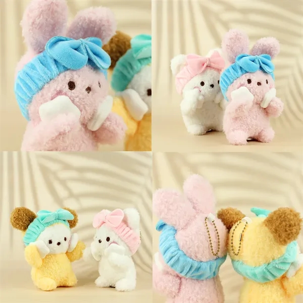 5 Inch Cute Bath Rabbit Dog Bear Plush Toy Keychain - 5 Inch Cute Bath Rabbit Dog Bear Plush Toy Keychain - Image 1 of 6