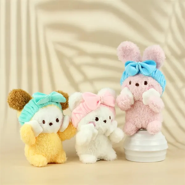 5 Inch Cute Bath Rabbit Dog Bear Plush Toy Keychain - 5 Inch Cute Bath Rabbit Dog Bear Plush Toy Keychain - Image 3 of 6
