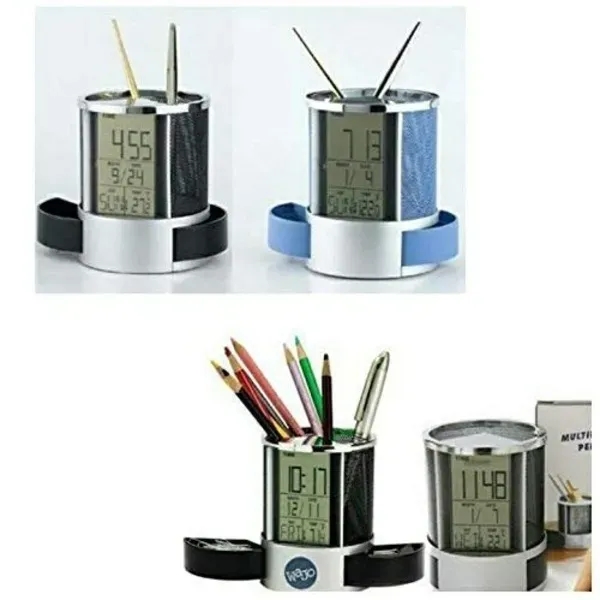 Leather Pen Holder with LCD Clock & Thermometer For Desk - Leather Pen Holder with LCD Clock & Thermometer For Desk - Image 5 of 6