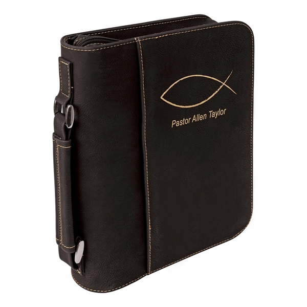 7 1/2" x 10 3/4" Black & Gold Leatherette Book/Bible Cover - 7 1/2" x 10 3/4" Black & Gold Leatherette Book/Bible Cover - Image 0 of 1