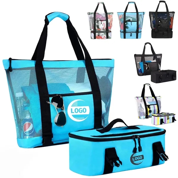 3-in-1 Mesh Beach Tote Bag with Insulated Picnic Cooler - 3-in-1 Mesh Beach Tote Bag with Insulated Picnic Cooler - Image 0 of 6
