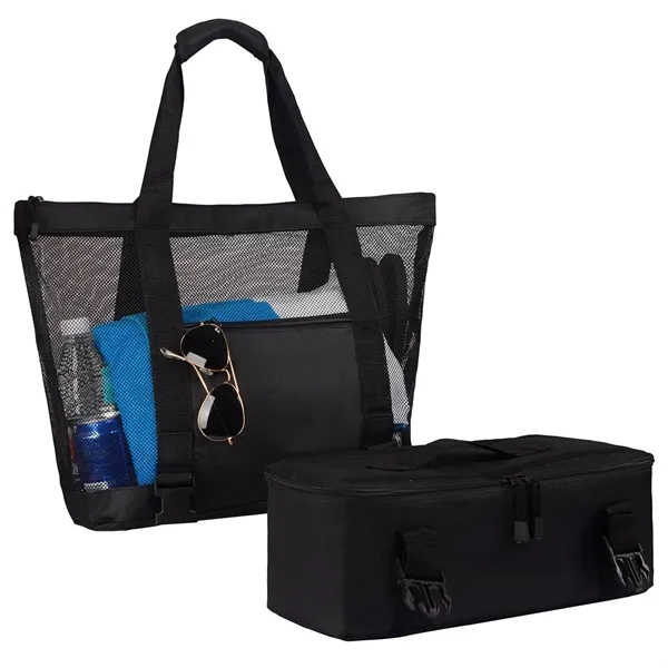 3-in-1 Mesh Beach Tote Bag with Insulated Picnic Cooler - 3-in-1 Mesh Beach Tote Bag with Insulated Picnic Cooler - Image 2 of 6