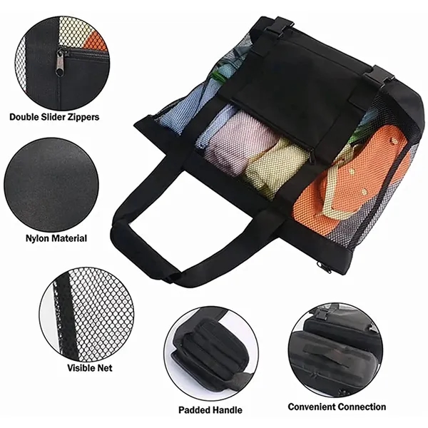 3-in-1 Mesh Beach Tote Bag with Insulated Picnic Cooler - 3-in-1 Mesh Beach Tote Bag with Insulated Picnic Cooler - Image 4 of 6