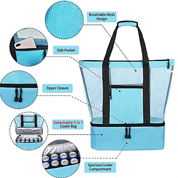 3-in-1 Mesh Beach Tote Bag with Insulated Picnic Cooler - 3-in-1 Mesh Beach Tote Bag with Insulated Picnic Cooler - Image 6 of 6
